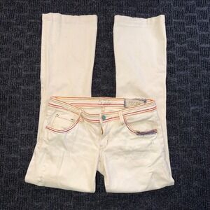 575 Denim Women Cream Rainbow Stitch Patchwork Jeans Size 28 Made in LA Boho